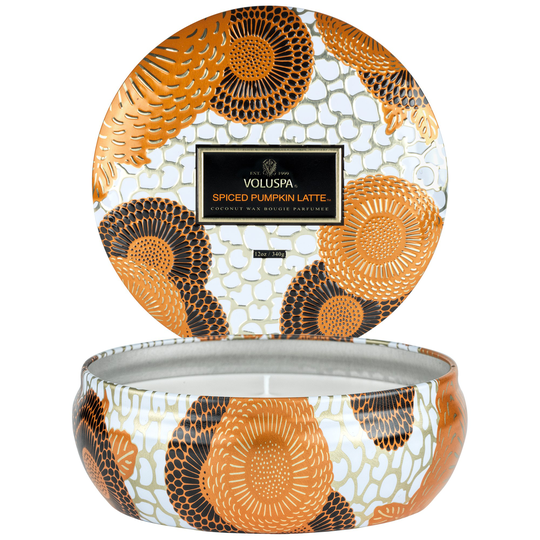 Voluspa Japonica Holiday Decorative 3-Wick tin Candle, Spiced Pum