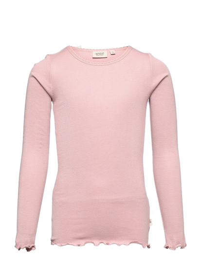 Rib T-Shirt Lace Ls T-shirts Long-sleeved T-shirts Vaaleanpunainen Wheat